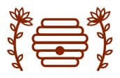 Illustrated Icon of a beehive with 2 flowers alongside it